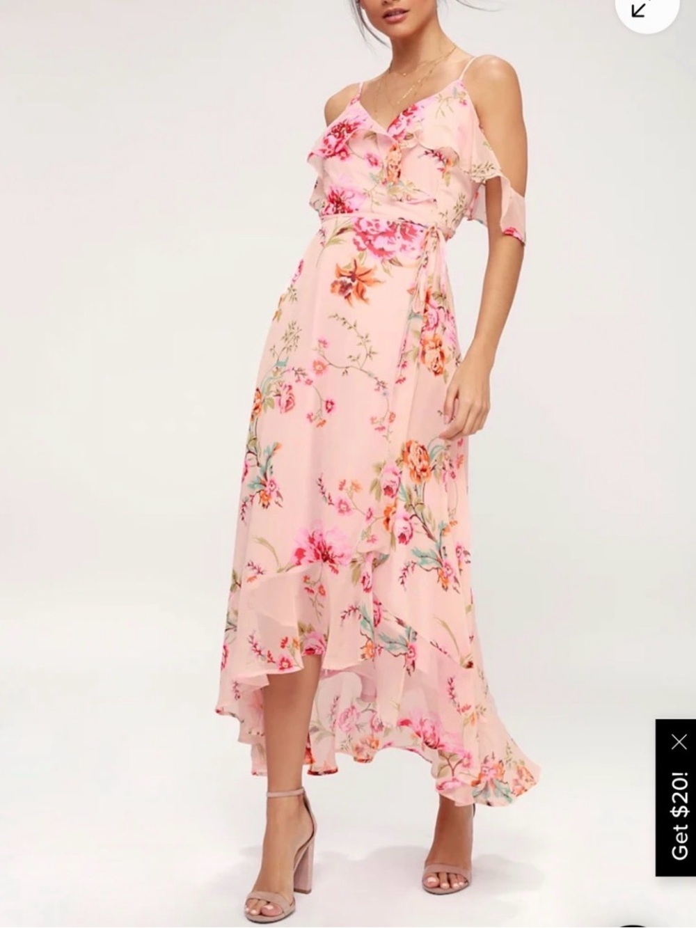 Lulu's Pink Floral High-Low Maxi Dress